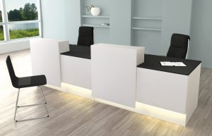 Kundenberater-Schreibtisch mit 2 Arbeitsplätzen und Kunden-Sitzplatz