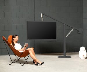 eleganter TV-Standfuß mit höhenverstellbaren und drehbaren Fernseher-Schwenkarm