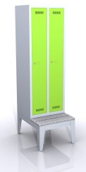 abschließbarer Garderoben-Metallschrank mit Sitzbank