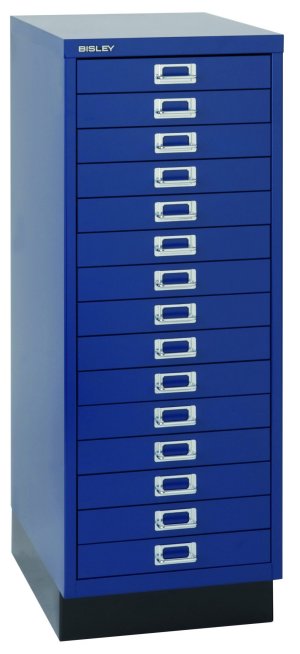 robuster Schreibtischcontainer aus Stahl blau lackiert
