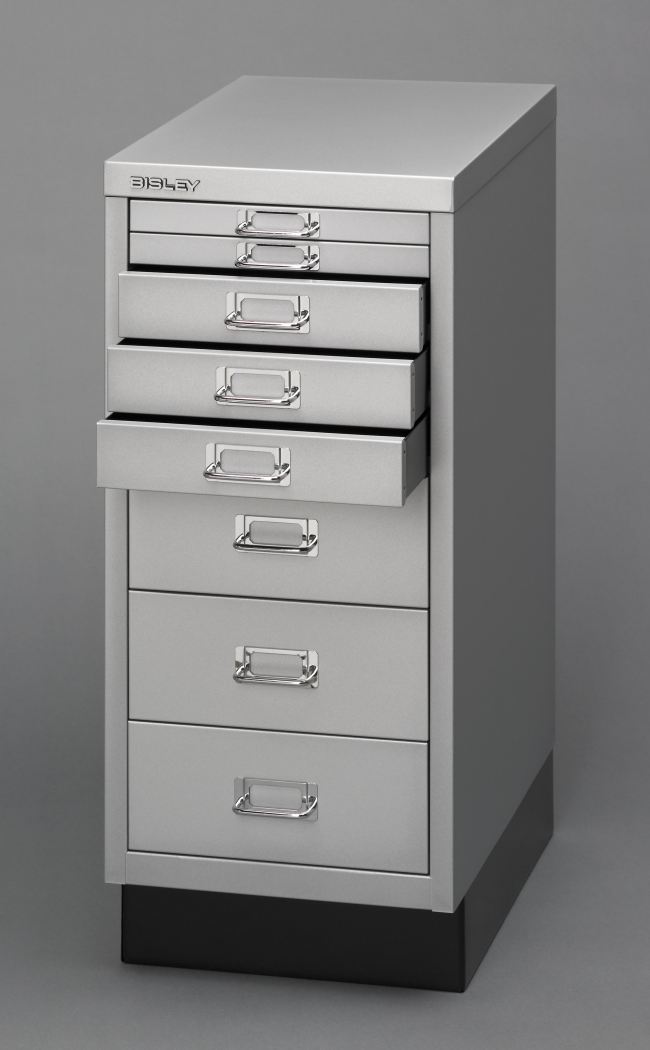 Abbildung: Schubladenschrank mit Sockel "29-185" mit 8 Schubladen silber