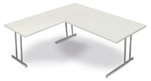 höhenverstellbarer Winkelschreibtisch mit Kabelwanne höhenverstellbarer Winkelschreibtisch mit Kabelwanne für Steckdosenleisten