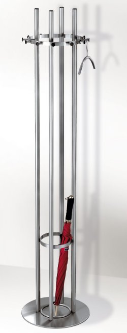 robuste Edelstahl-Standgarderobe mit integriertem Schirmständer