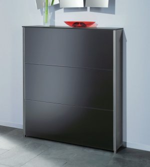 Edelstahl-Schuhschrank mit Schwarzglas-Türen