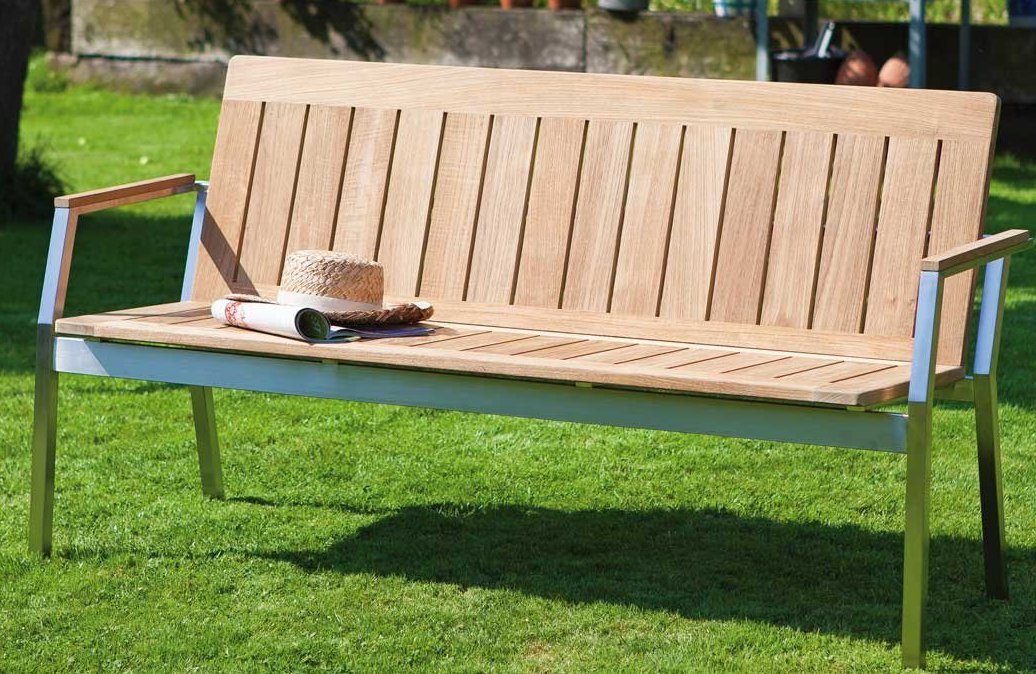 robuste langlebige Zweisitzer-Old Teak-Gartenbank Edelstahlgestell