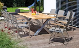 wetterfester Edelstahl-Teakholz-Gartentisch