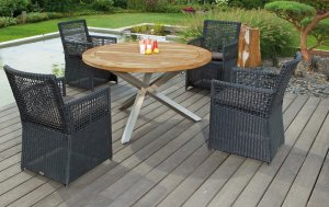 witterungsbeständiger ochwertige Edelstahl-runder Edelstahl-Teakholz-Gartentisch