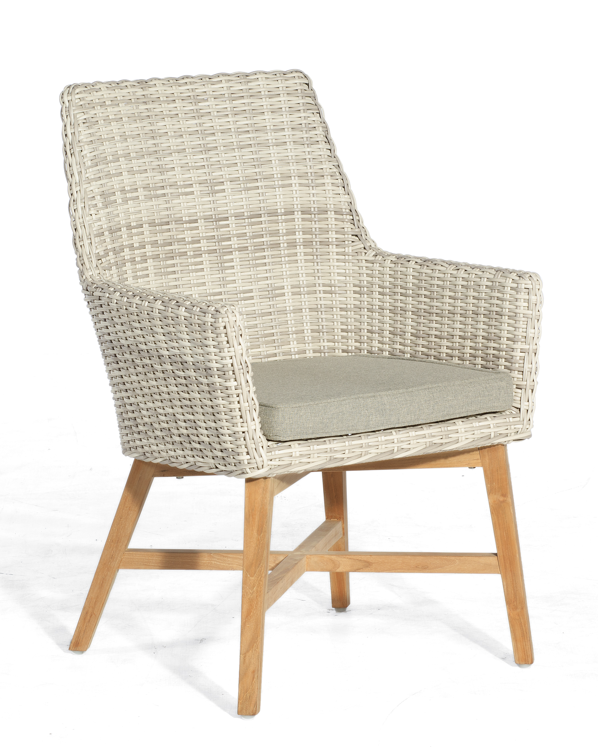eleganter Teak-Geflecht-Gartensessel Poly-Rattangeflecht witterungsbeständig