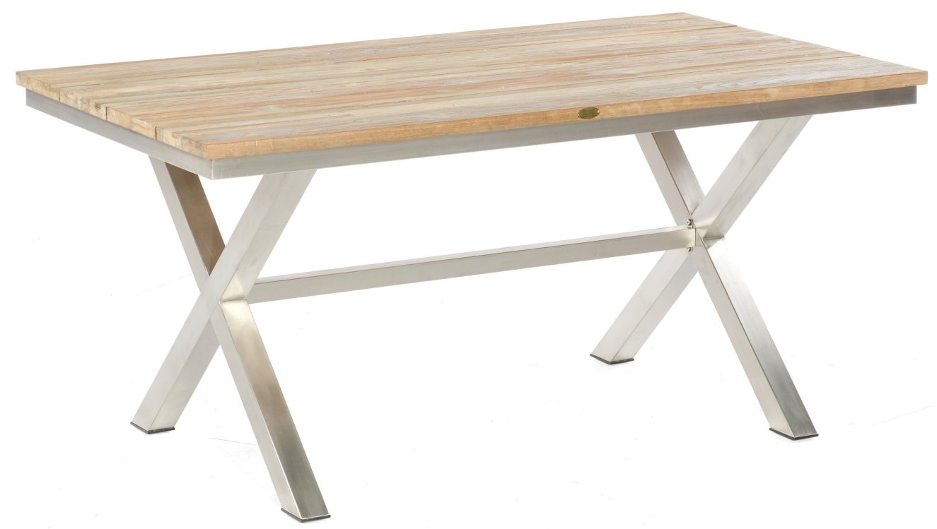 robuster Gartentisch: Old Teak-Tischplatte 160x90 cm robustes wetterfestes Edelstahlgestell
