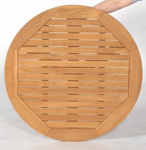 runde Gartentischplatte aus wetterfestem Teak-Massivholz