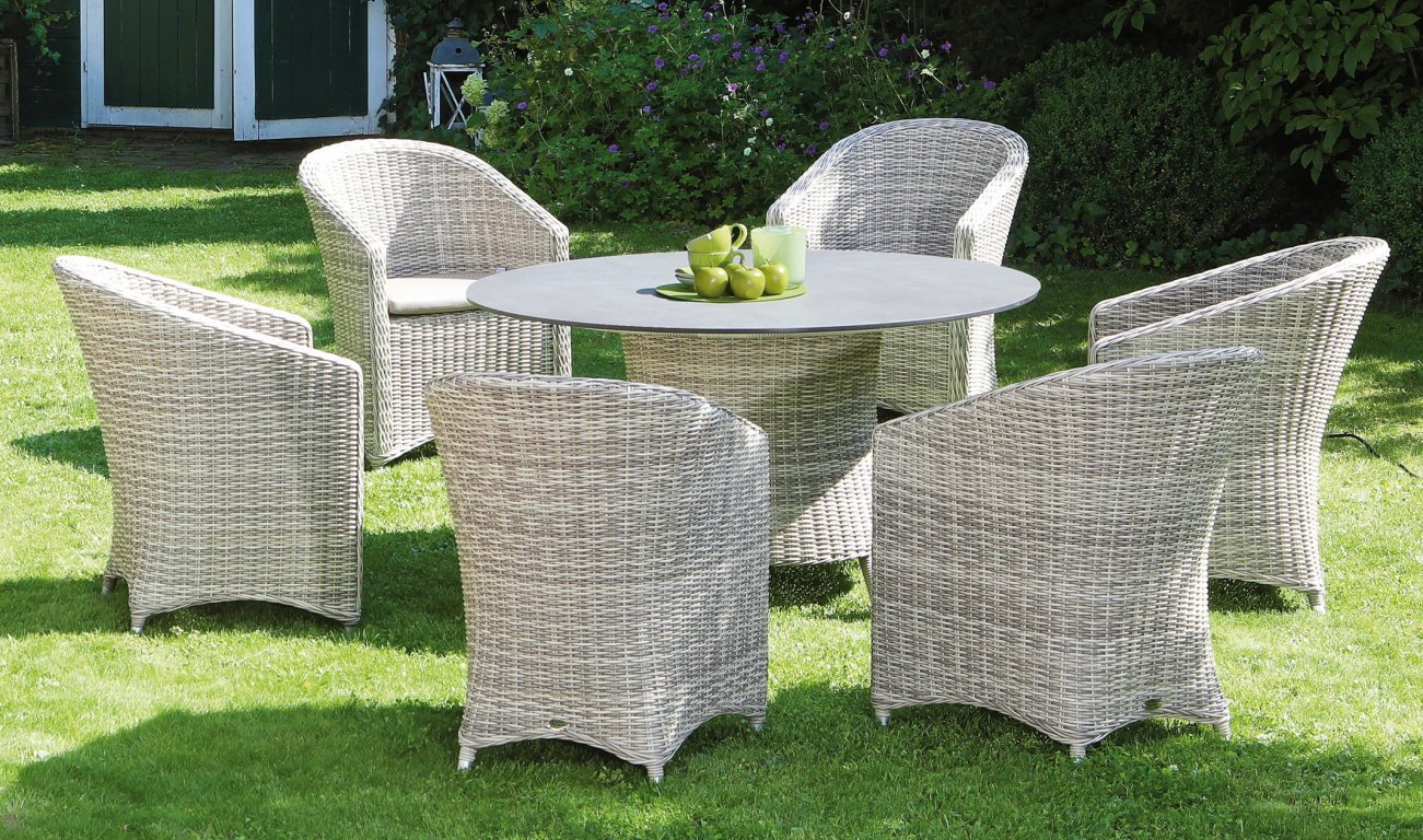 wetterfeste Garten-Sitzgruppe Geflecht-Gartensessel runder Geflecht-Gartentisch