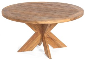 runder Gartentisch aus wetterfestem Teakholz massiv Durchmesser 2 Meter 50 cm