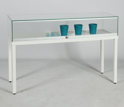 abschließbare Tischvitrine weißes Stahlgestell