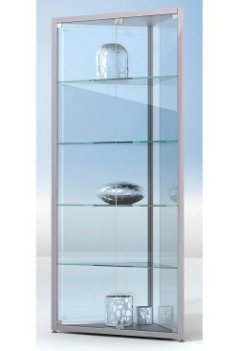 dreieckige Glasvitrine Höhe = 182 cm Rückwände aus Spiegelglas
