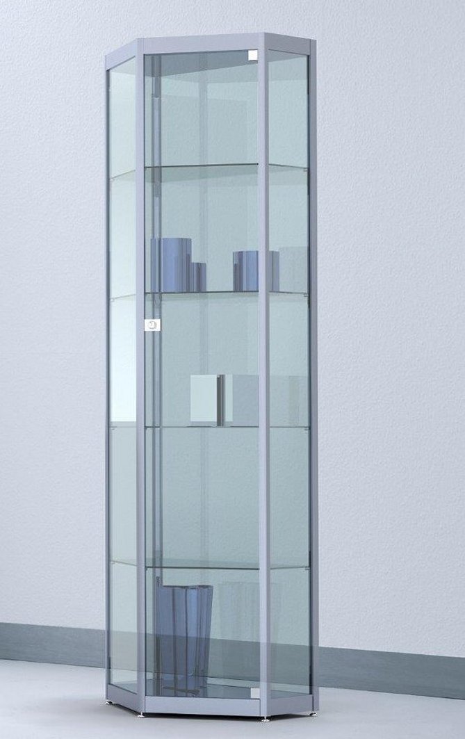 fünfeckige Standvitrine Spiegelglas zur Wandaufstellung