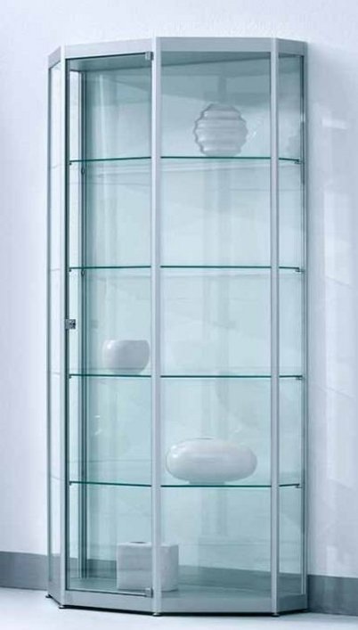 sechseckige Sicherheitsglas-Standvitrine 92x46x182 cm mit Spiegelr&uuml;ckwand