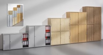 stapelbarer Aktenordnerschrank mit Schiebetüren