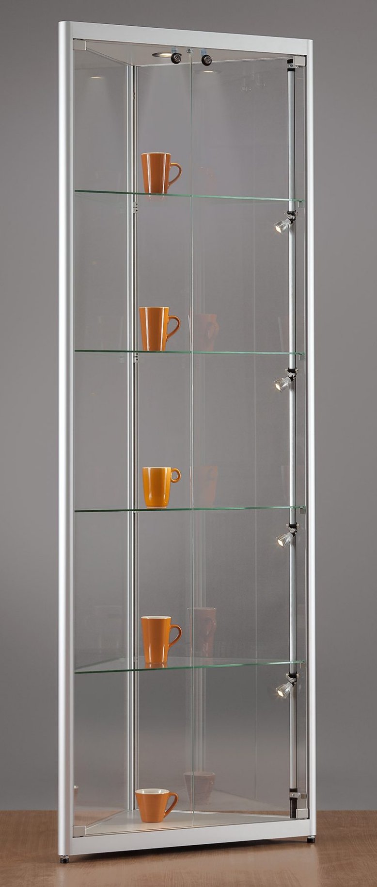 abschließbare Eckvitrine mit bruchfester Verglasung