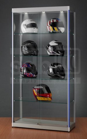 Glasvitrine mit zwei abschließbaren Schiebetüren