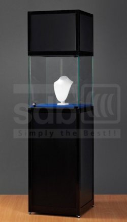 Sockelvitrine mit 80 cm hohen Vitrinenteil und Kopfbanner