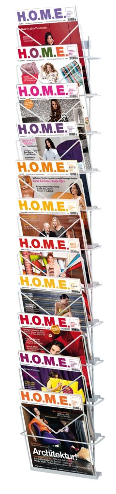 Zeitschriftenwandhalterung mit 11 Stahldraht-Fächer