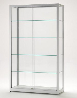hochwertige Glasvitrine mit abschließbaren Schiebetüren
