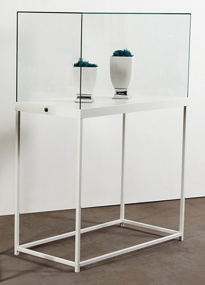 Sockelvitrine abnehmbare verriegelbare Glashaube auf rechteckigem Metallgestell