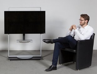 drehbarer TV-Ständer mit Geräte-Fachboden drehbarer TV-Ständer aus Stahl mit Geräte-Fachboden