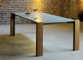 filigraner Esstisch Tischbeine Massiv-Holz mit dünner Glasplatte 